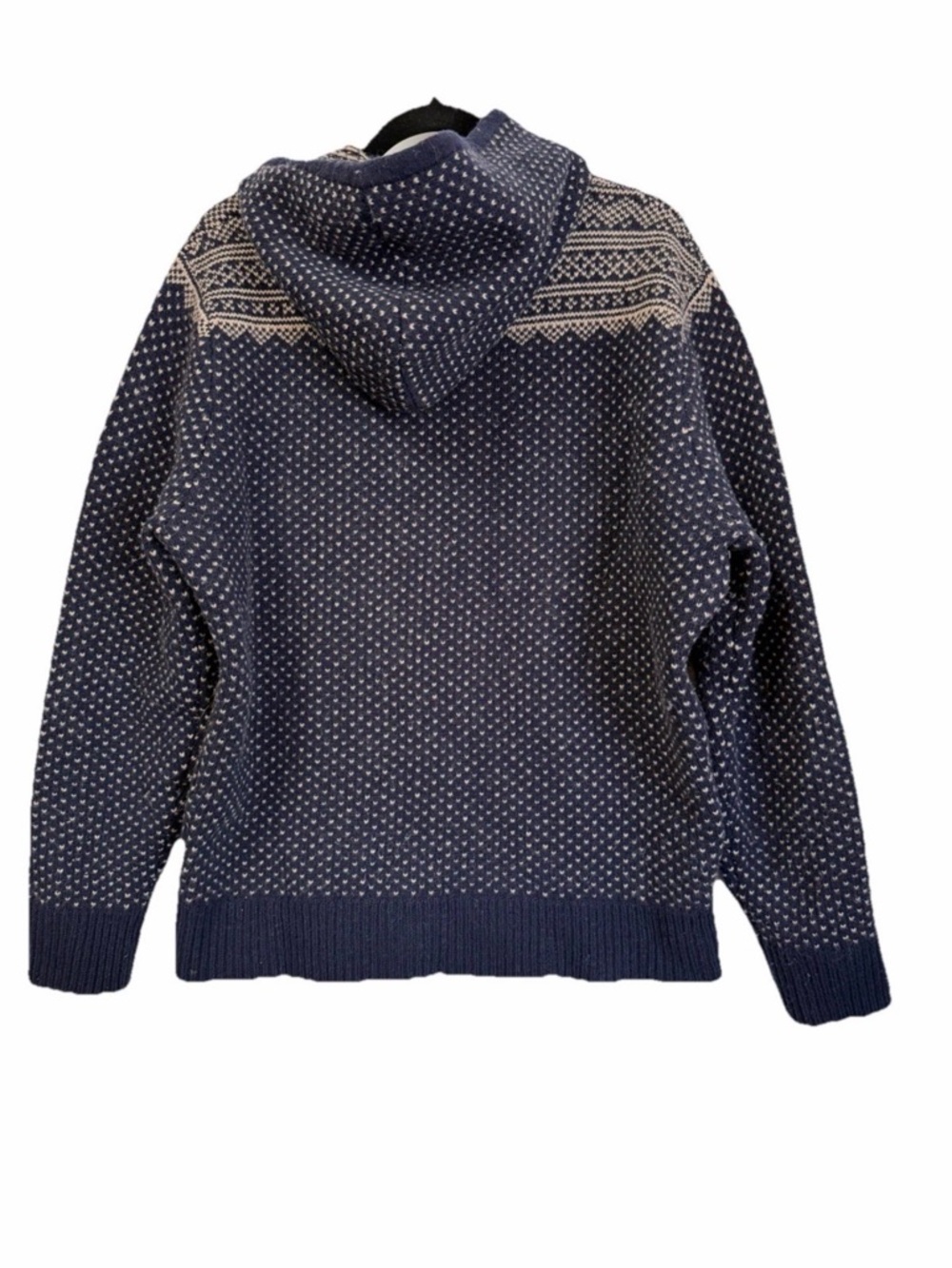Rare J. Crew Navy and White Fair Isle Crewneck Hoodie Sweater 100% Wool - Picture 2 of 6